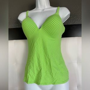 Body By Victoria IPEX Tank Self Bra 36D green and white polka dots